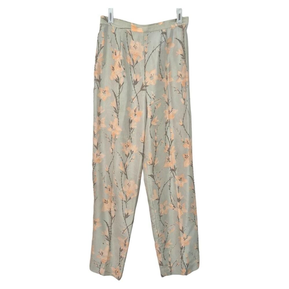 Adrianna Papell Vintage Silk Green Floral Pants Spring Beaded Fairy Y2K Size 8
